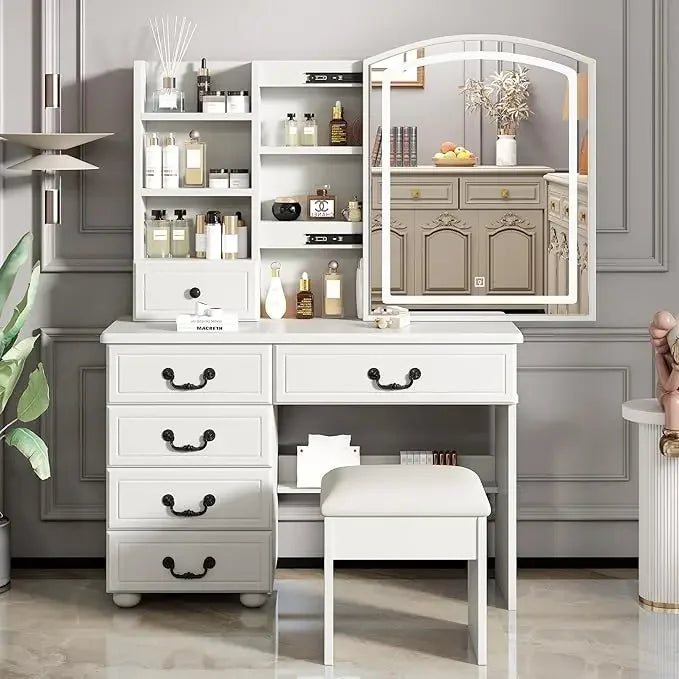Makeup Vanity Set with Mirror, Lights and Chair