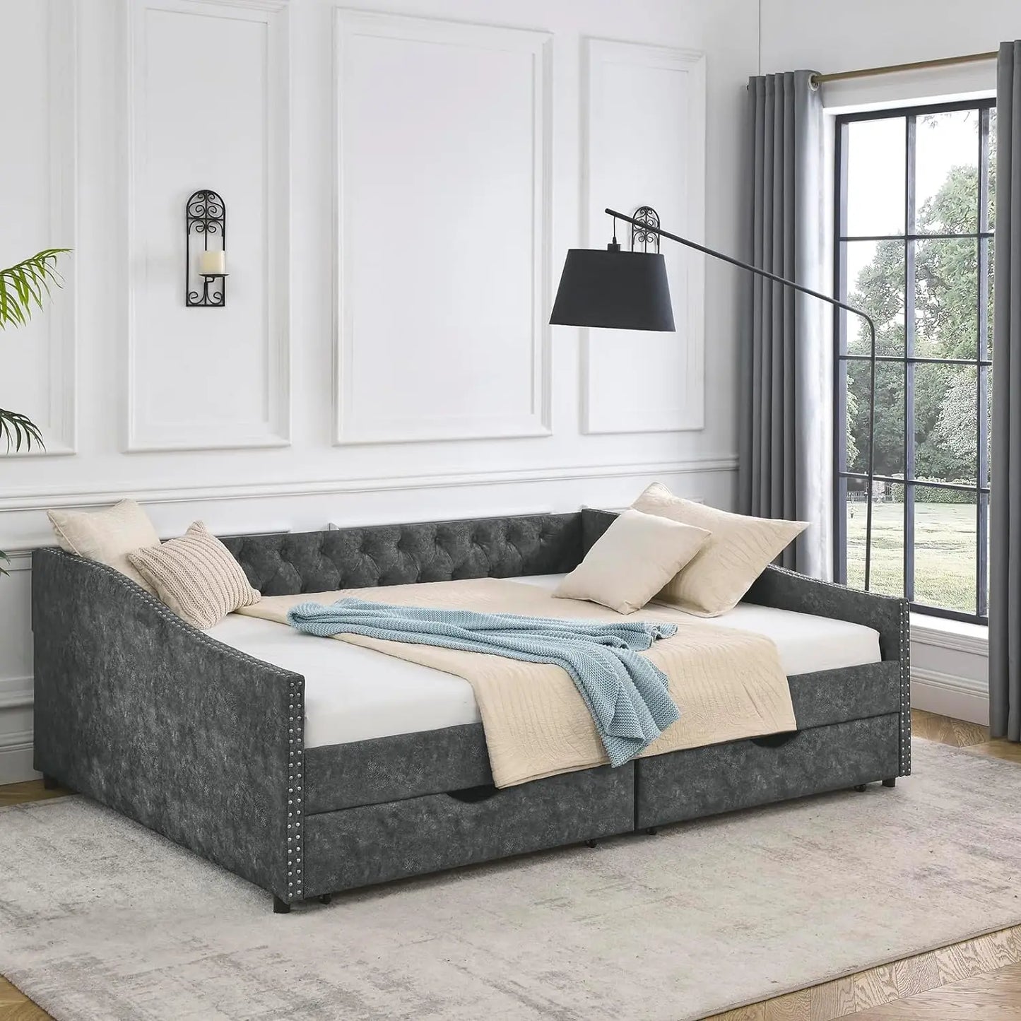Wood Daybed Frame with 2 Storage Drawers