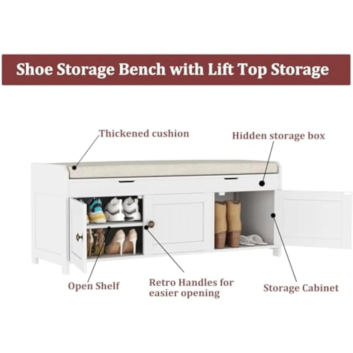Shoe Bench with Lift Top Storage w/ Cushioned Seat