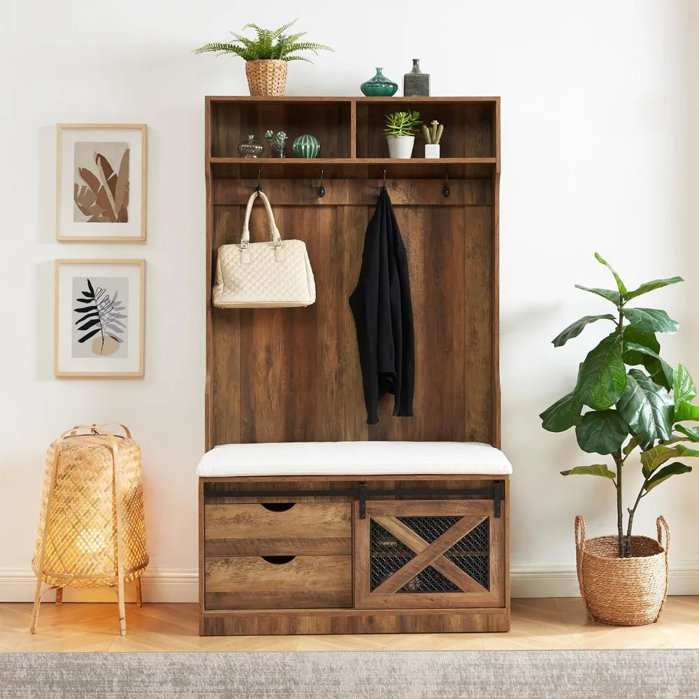 71" Entryway Hall Tree with Coat Rack and Storage Bench