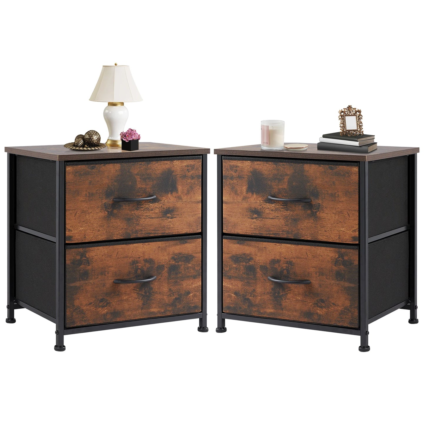 Nightstand/Bedside Coffee Table For Bedroom 2 Fabric Drawers