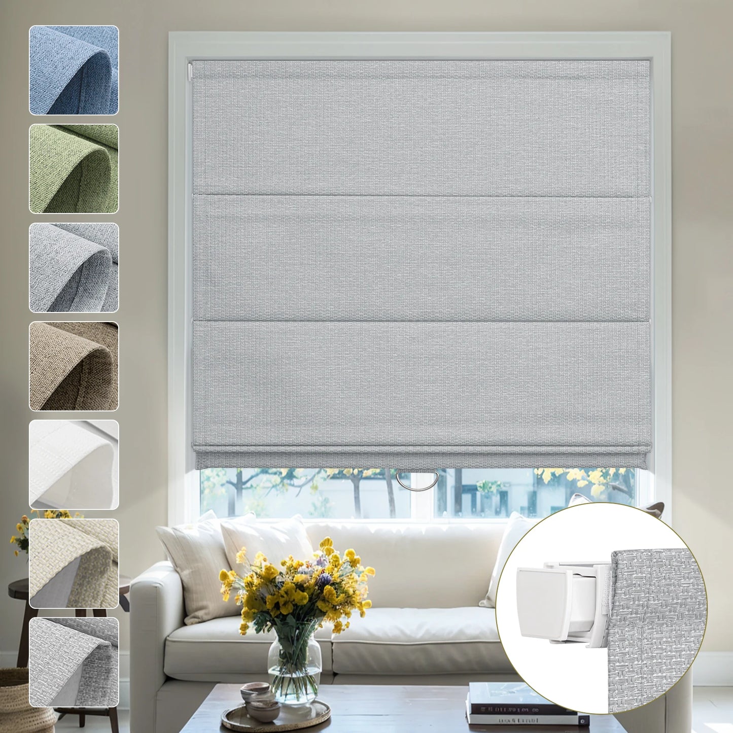 No Drill Linen Roman Shades