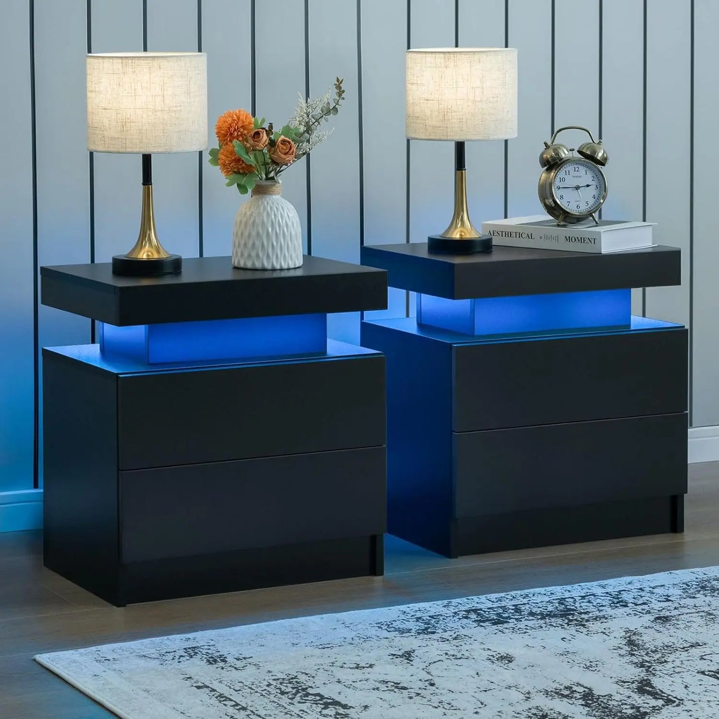 LED Nightstand with 2 Drawers