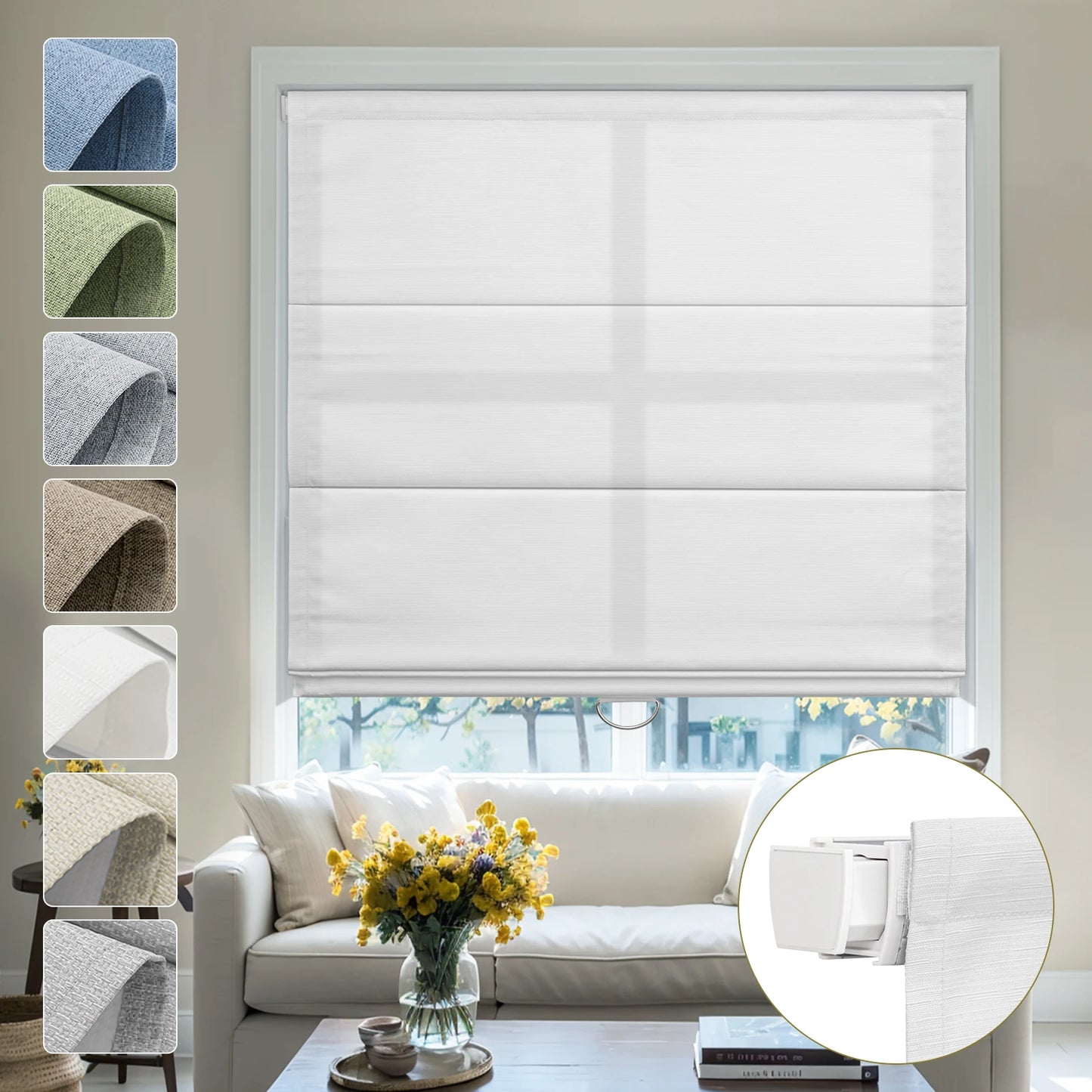 No Drill Linen Roman Shades