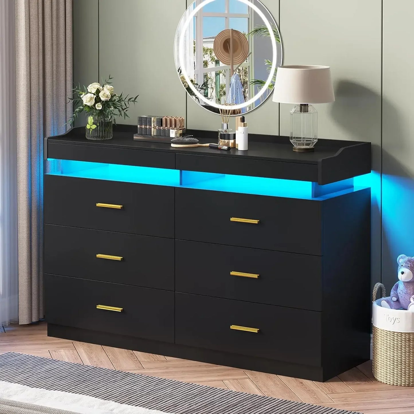 Modern Dresser 9 Drawer with LED Light,
