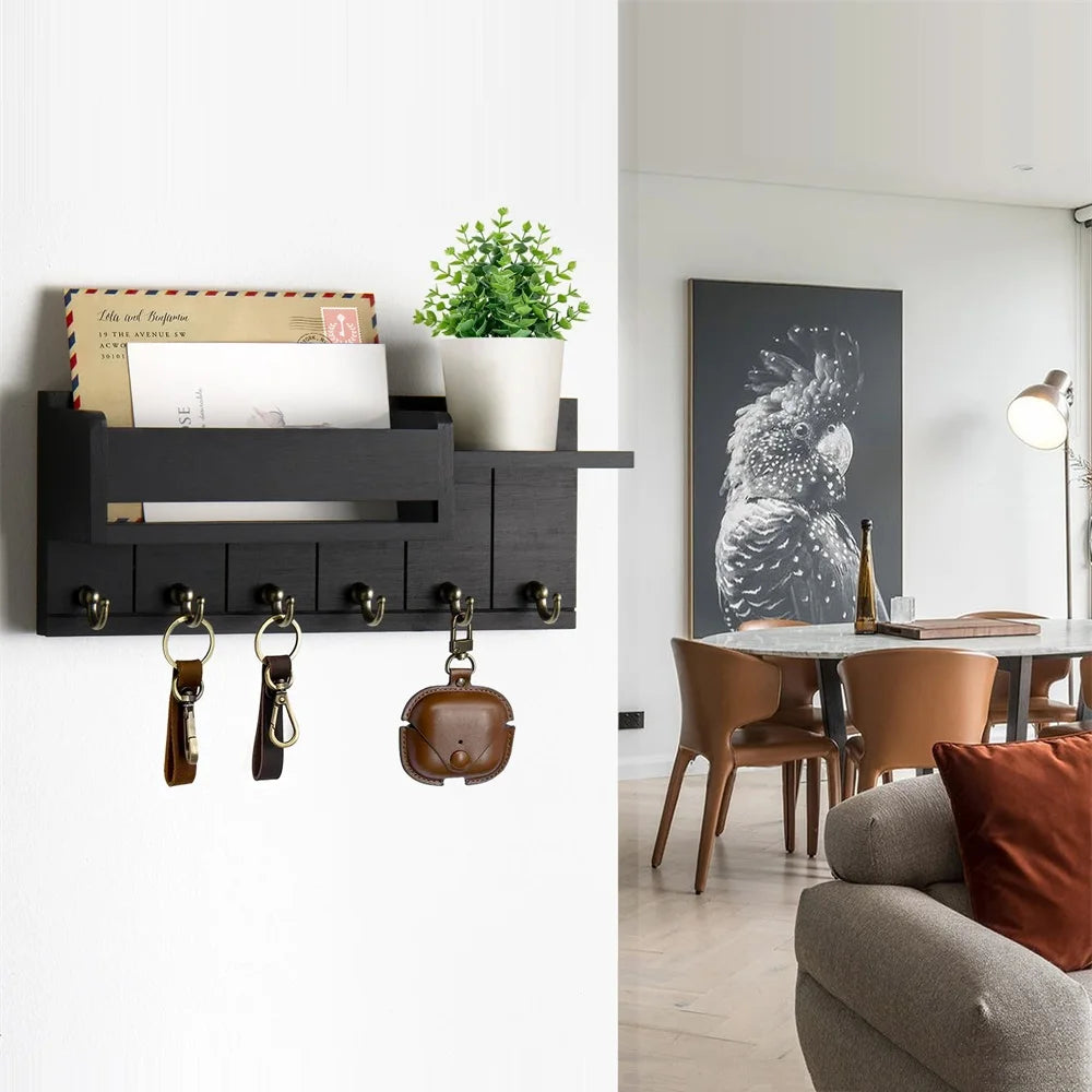 Key Rack and Mail Organizer w/6 Key Hooks