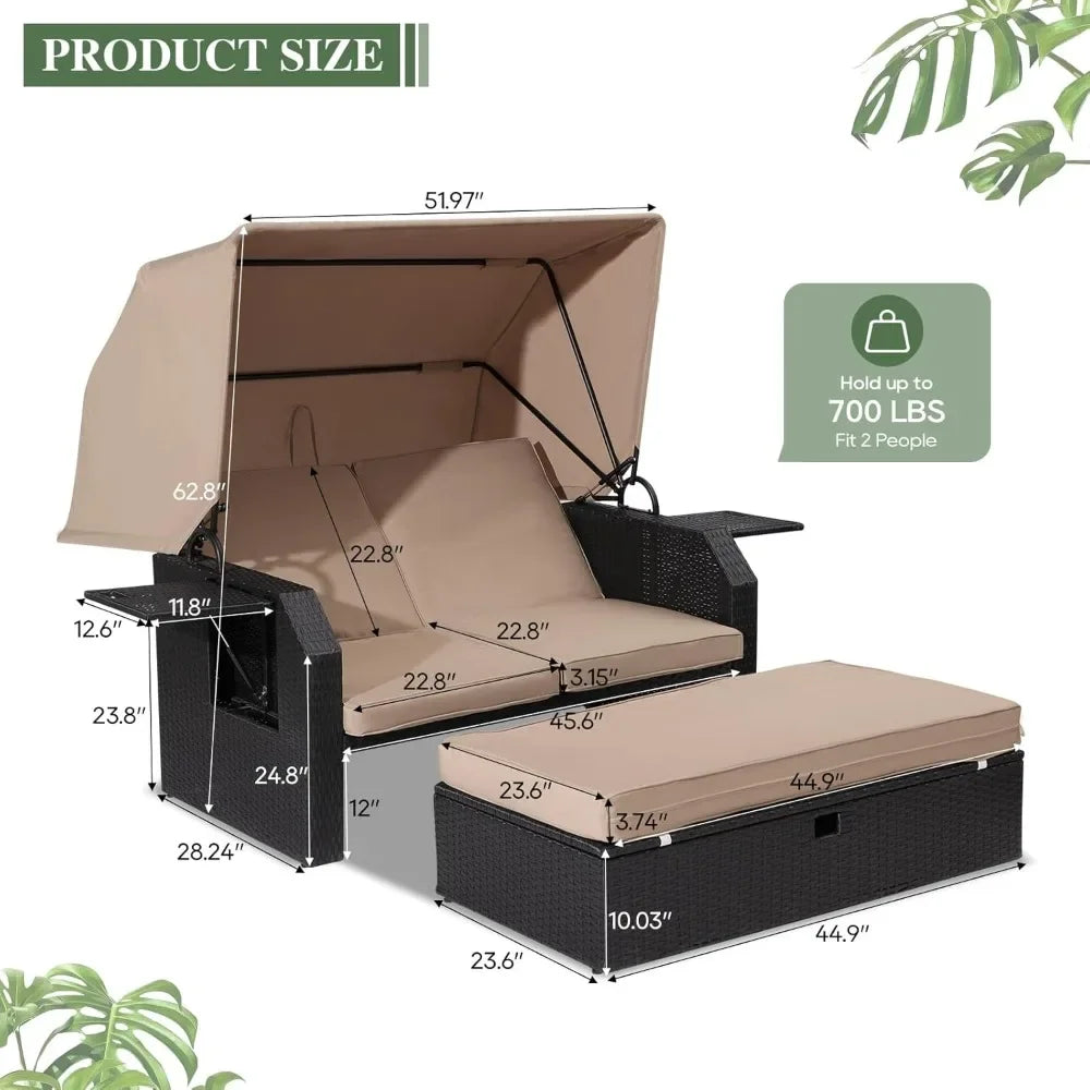 Outdoor Wicker Loveseat Set with Retractable Canopy