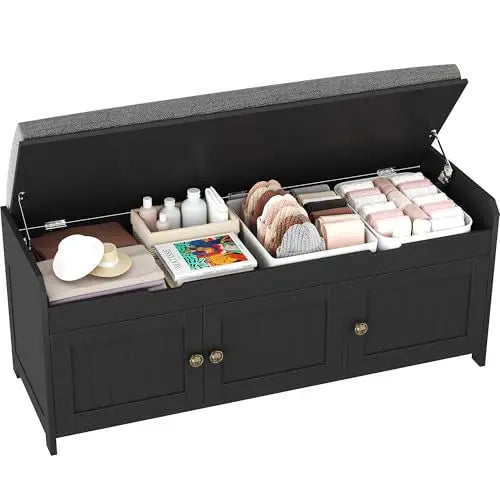 Shoe Bench with Lift Top Storage w/ Cushioned Seat