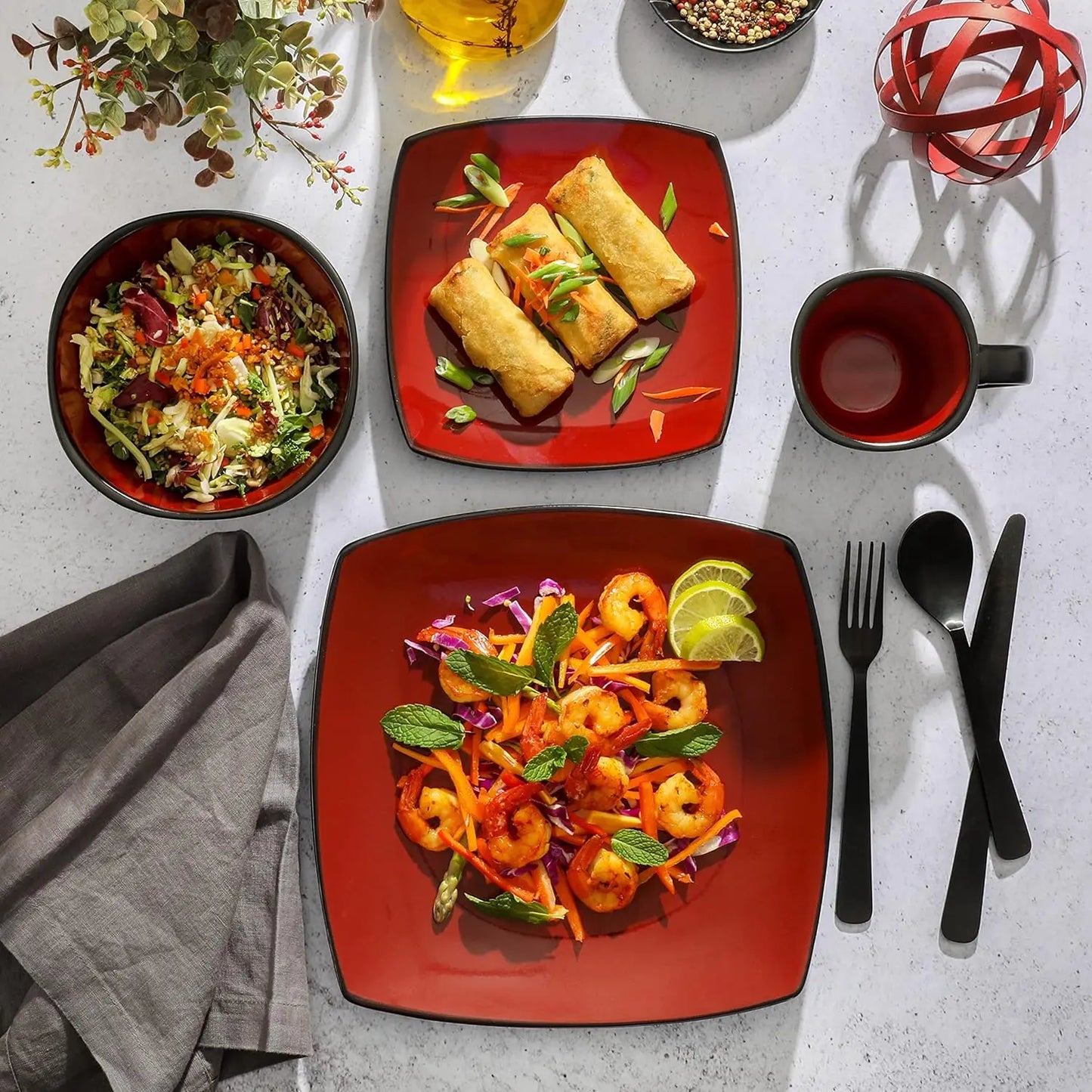 16-Pc Square Reactive Glaze Dinnerware Set