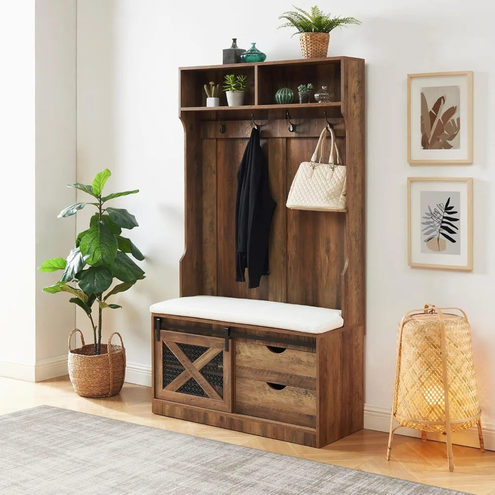 71" Entryway Hall Tree with Coat Rack and Storage Bench