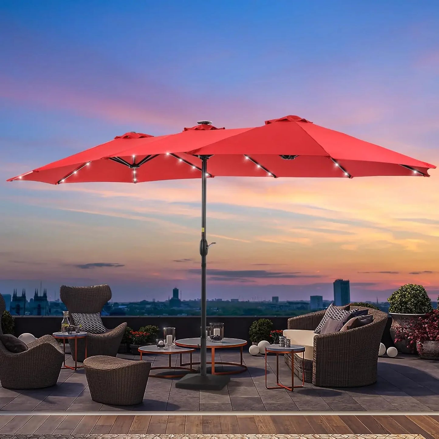 15'x9' Patio Umbrella LED Double-sided (No Base)