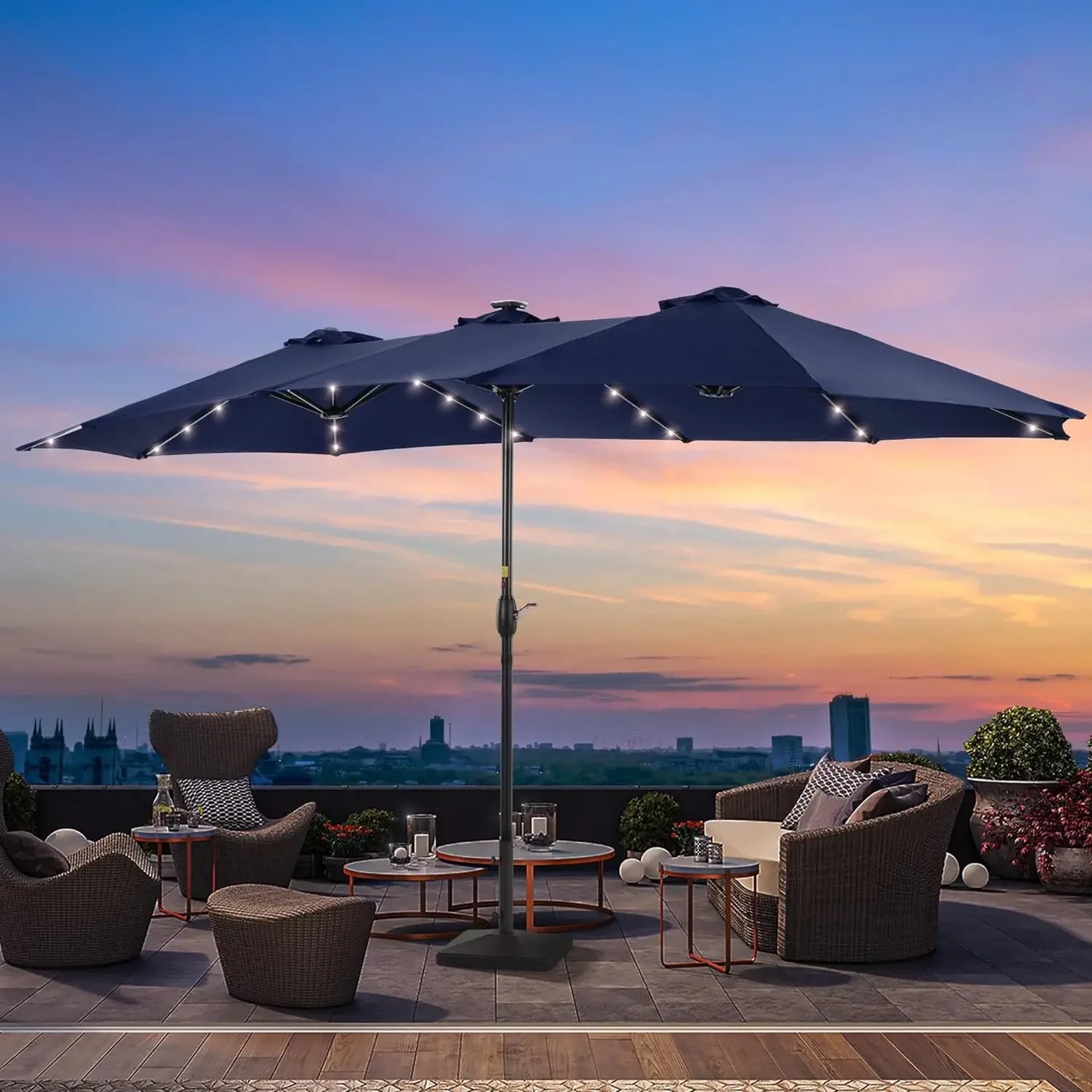 15'x9' Patio Umbrella LED Double-sided (No Base)