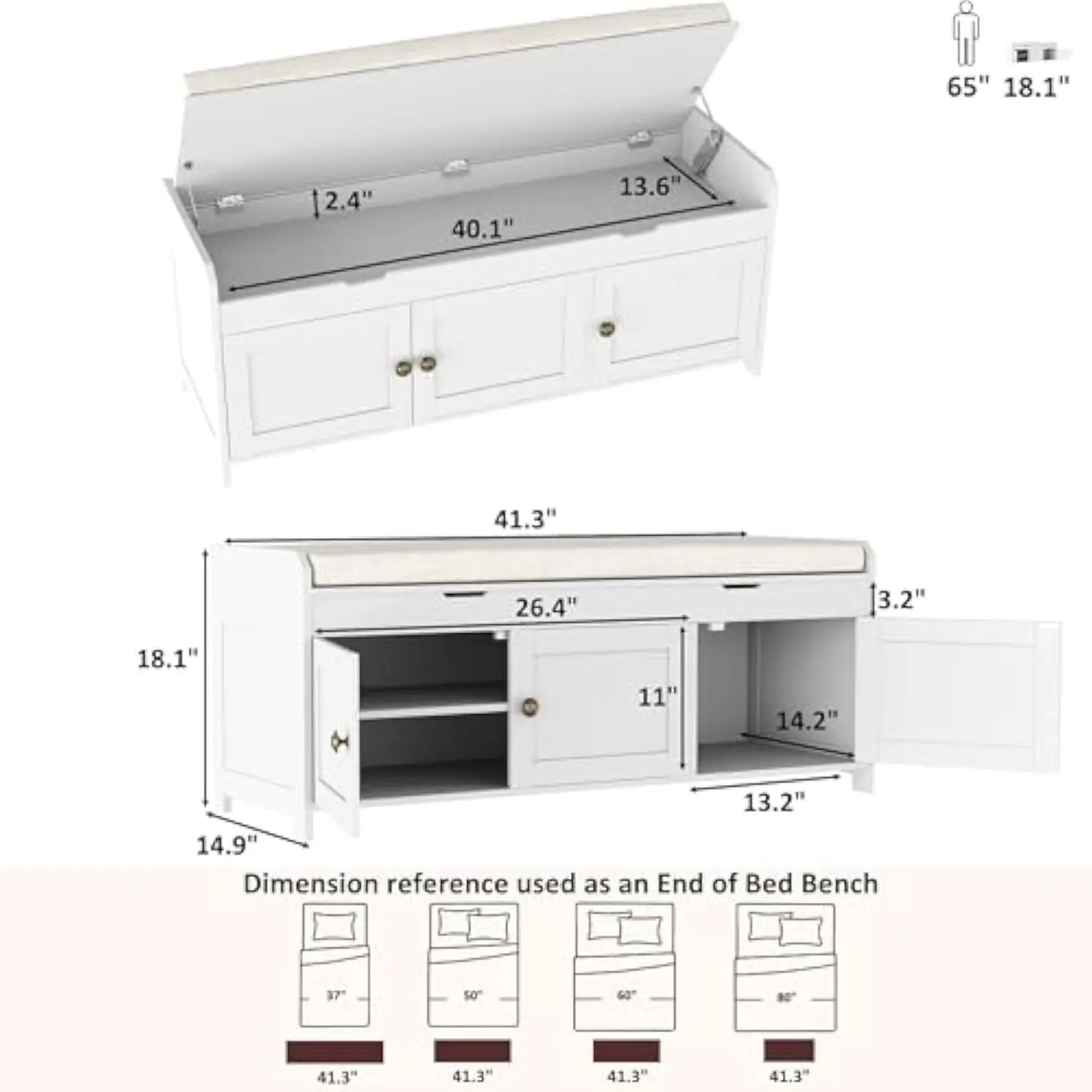 Shoe Bench with Lift Top Storage w/ Cushioned Seat
