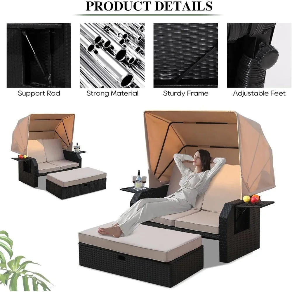 Outdoor Wicker Loveseat Set with Retractable Canopy