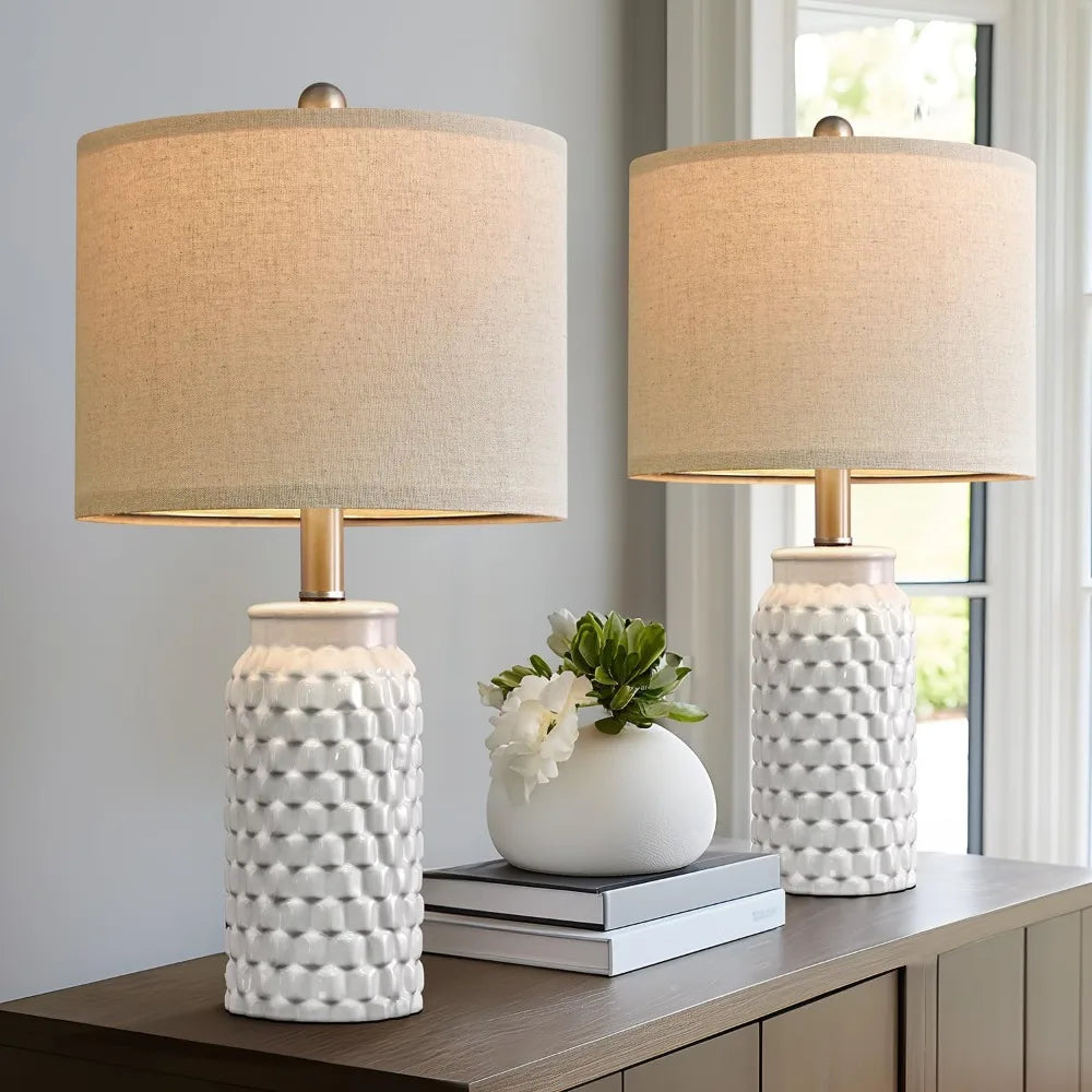 20.5" White Ceramic Bedside Lamp Set of 2