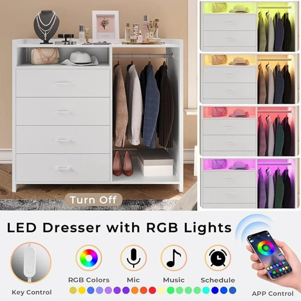 Dresser for Bedroom with Clothes Rai & Chest of 4 Drawers