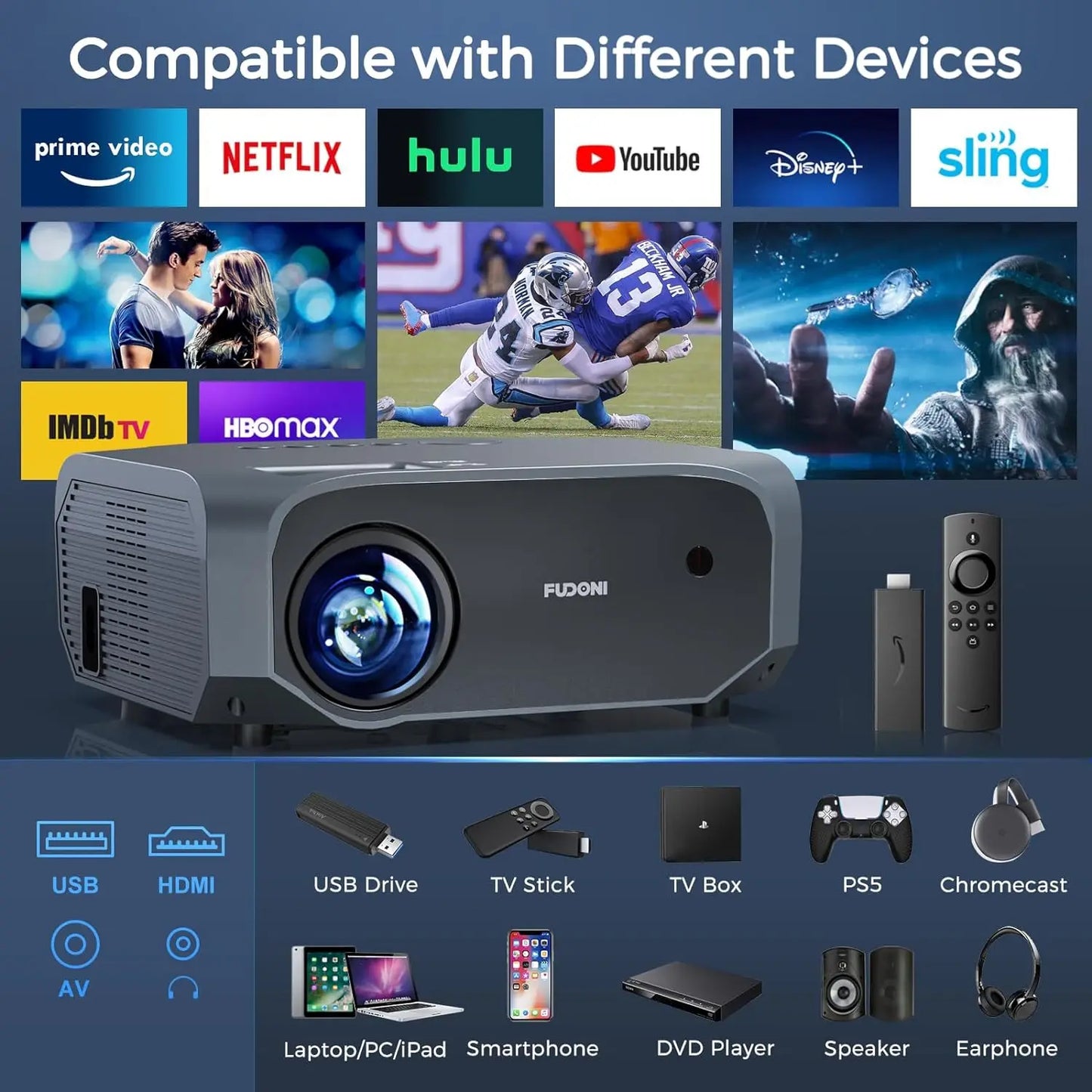 Projector 5G WiFi/Bluetooth portable outdoor