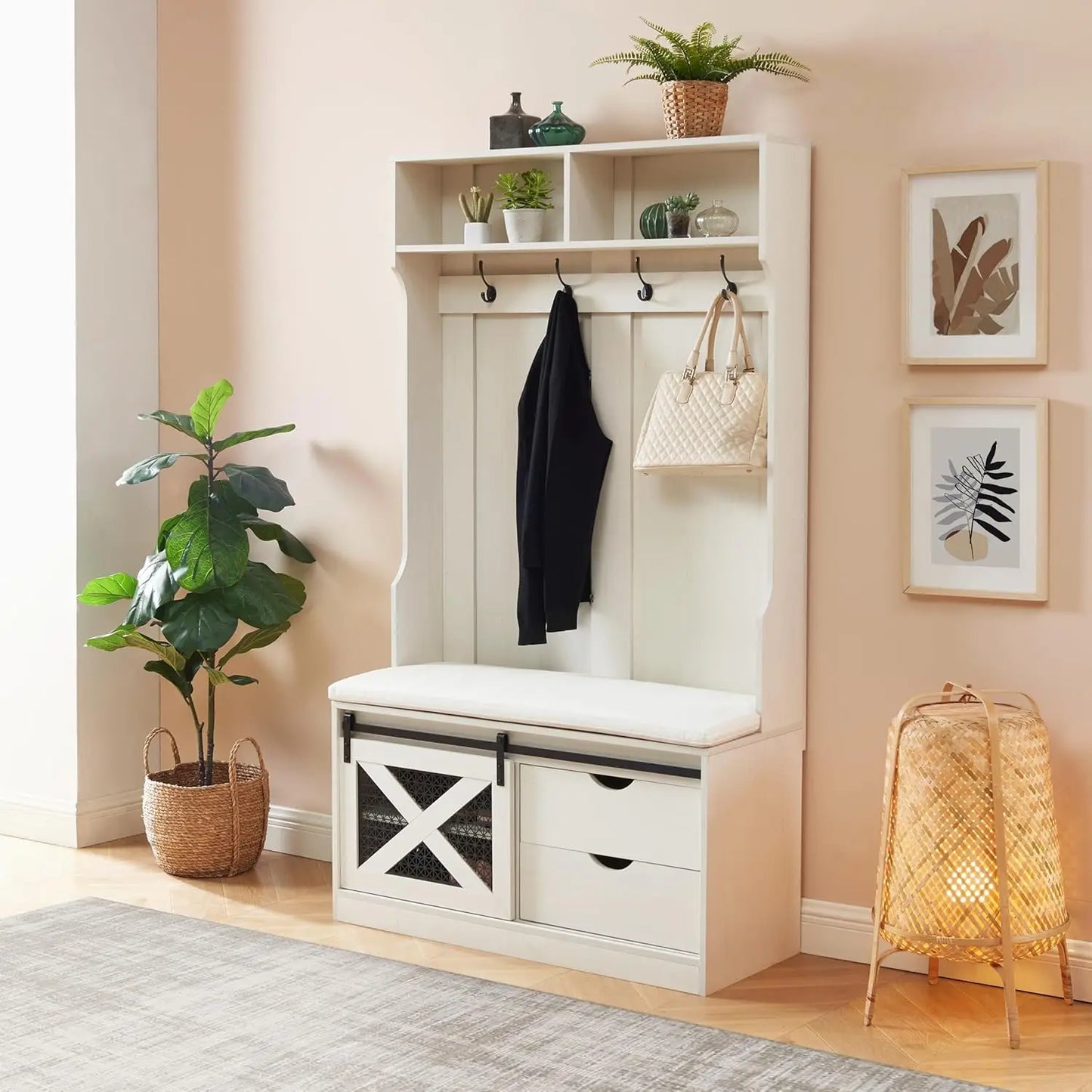 71" Entryway Hall Tree with Coat Rack and Storage Bench
