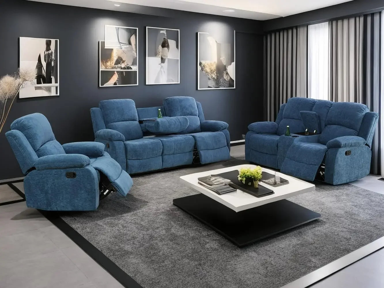 Living Room Furniture Reclining Couch Set