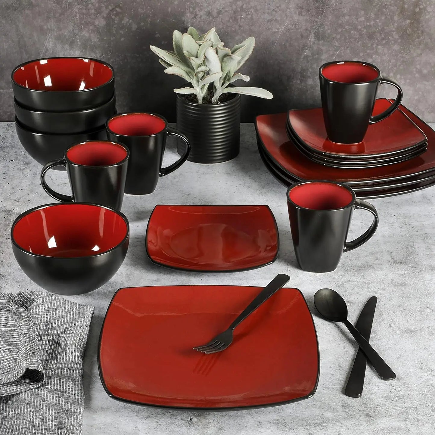 16-Pc Square Reactive Glaze Dinnerware Set