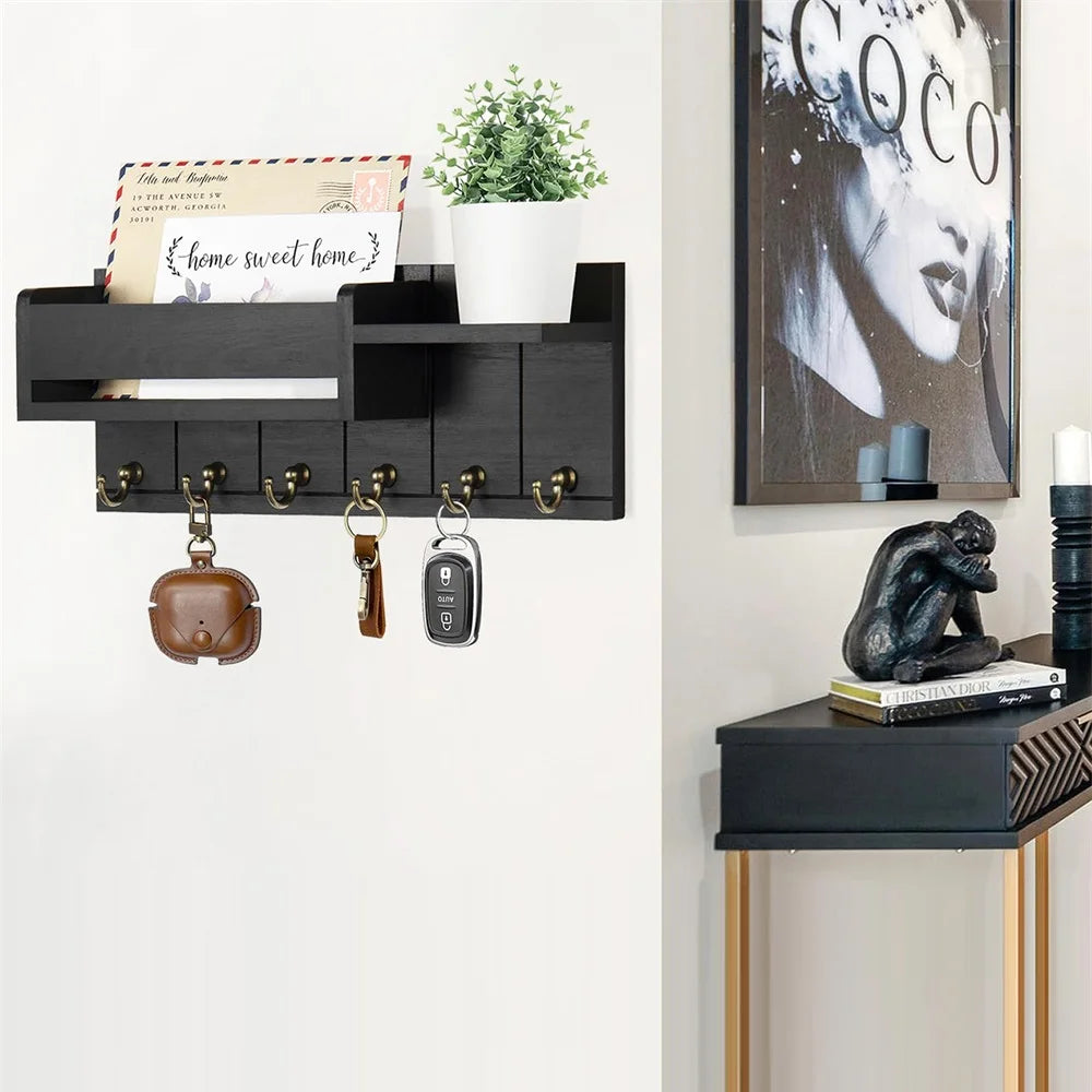 Key Rack and Mail Organizer w/6 Key Hooks