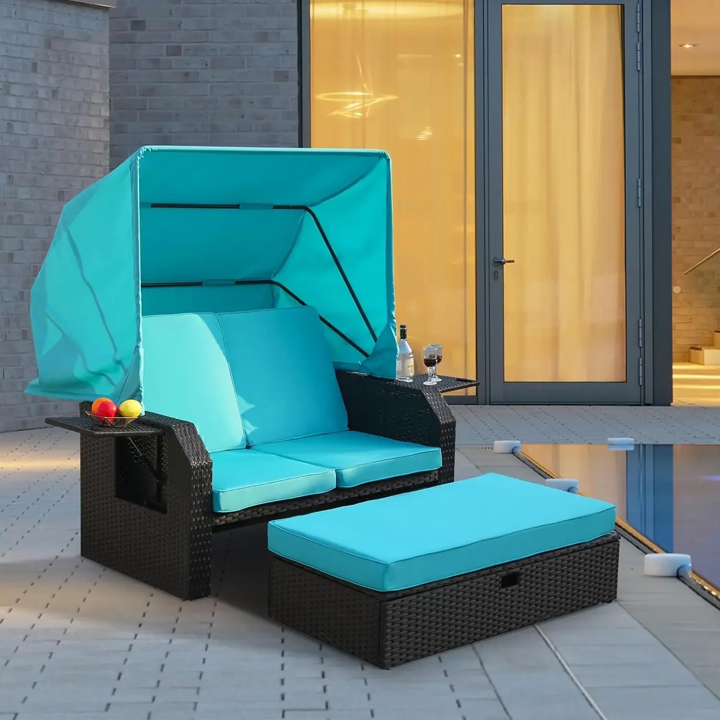 Outdoor Wicker Loveseat Set with Retractable Canopy