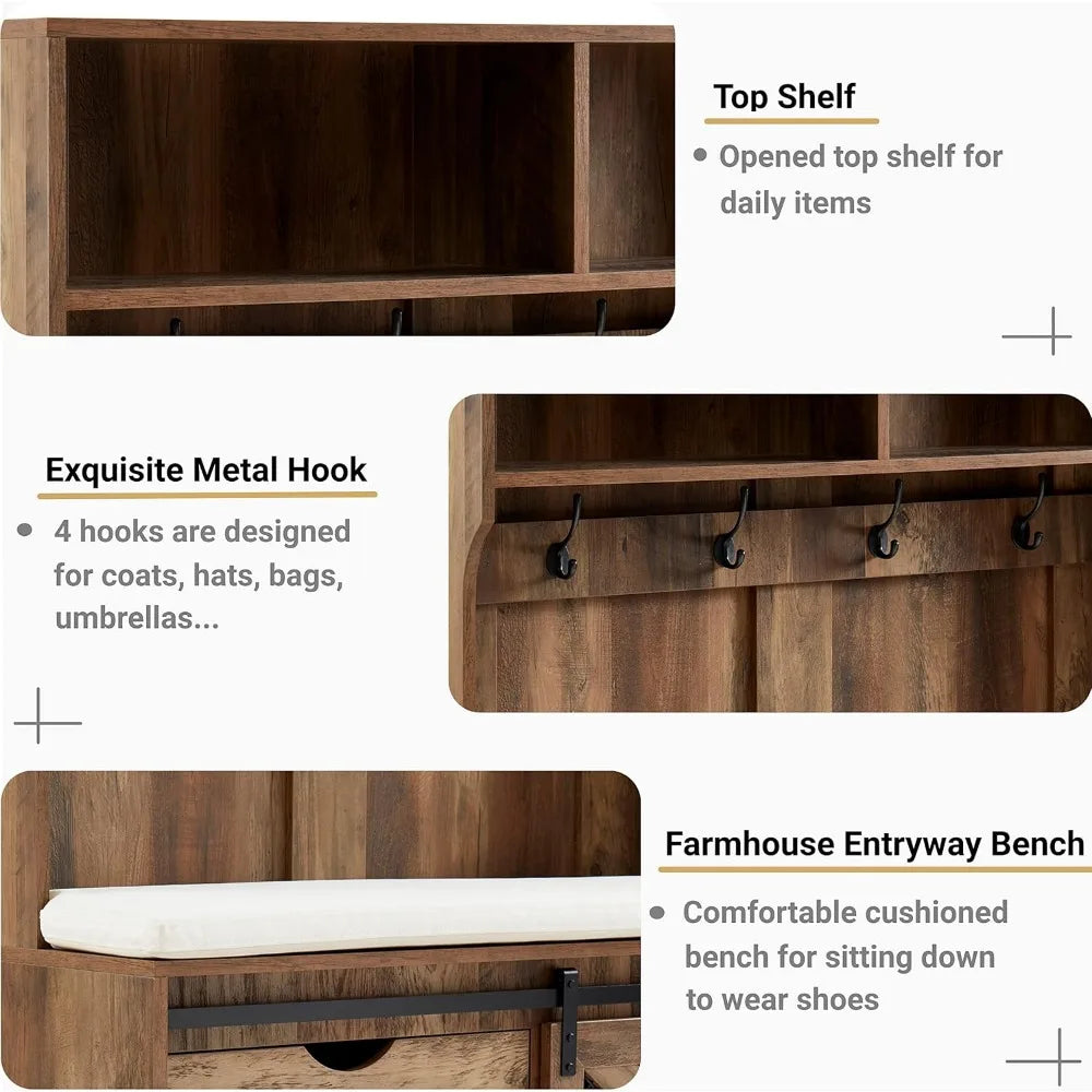 71" Entryway Hall Tree with Coat Rack and Storage Bench