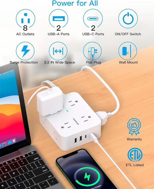 Surge Protector Power Strip with 8 Outlets and 4 USB Ports