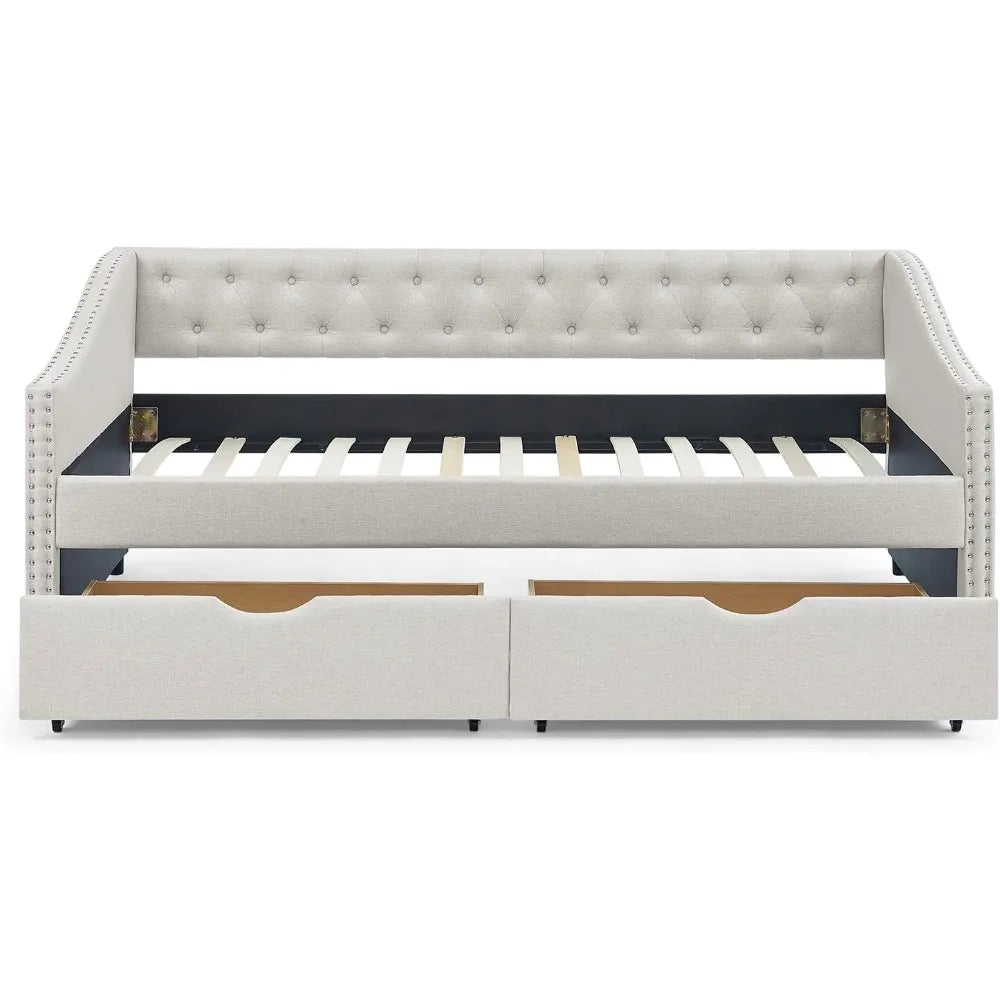 Wood Daybed Frame with 2 Storage Drawers