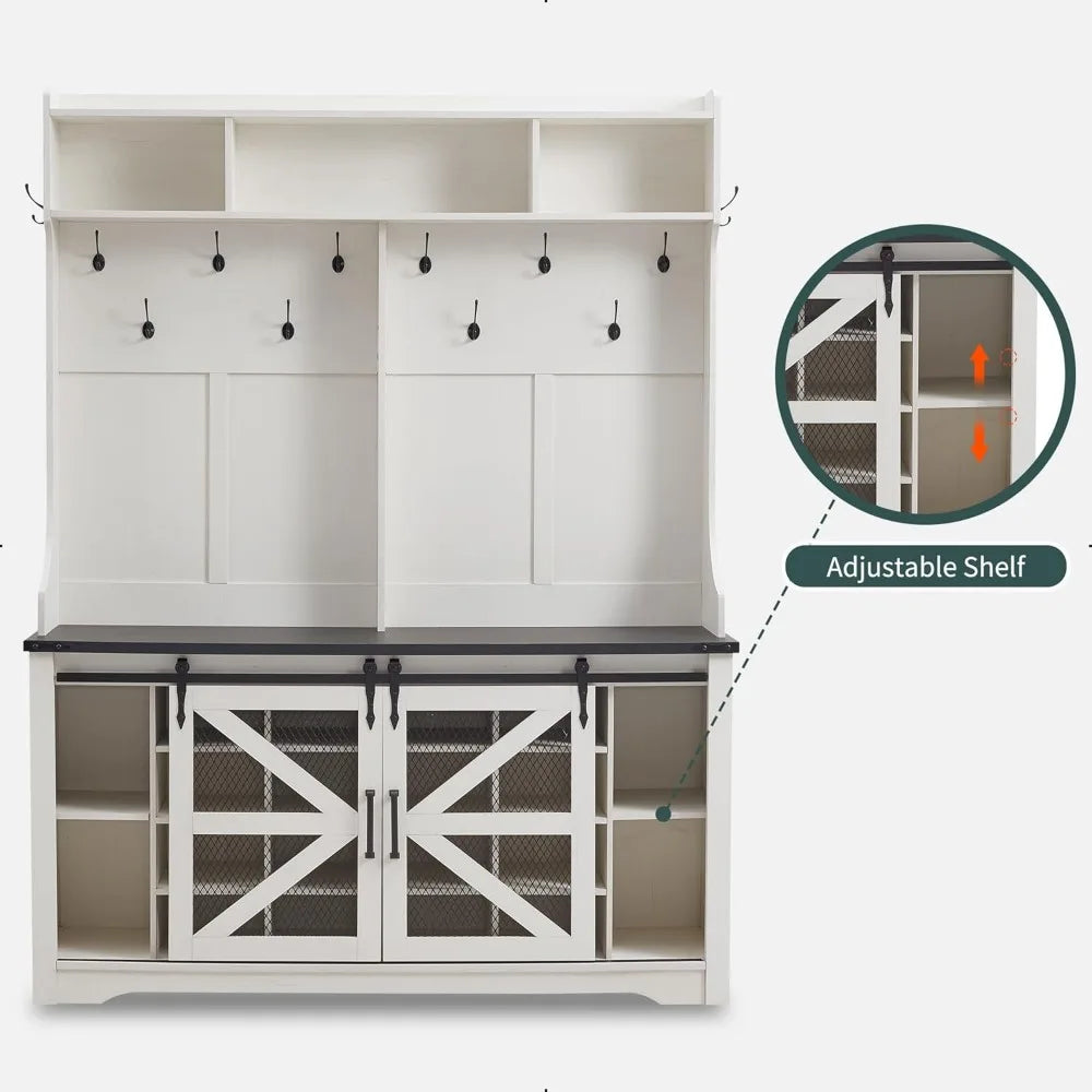 Farmhouse Entryway Bench with Coat Rack