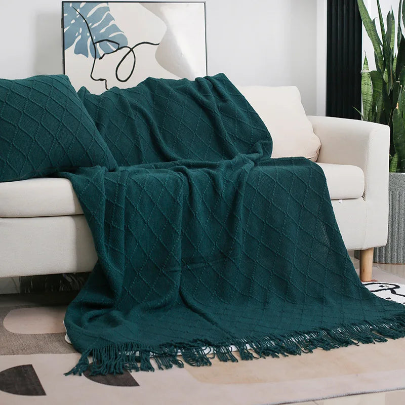 Nordic Knitted Shawl Sofa Blanket with Tassels
