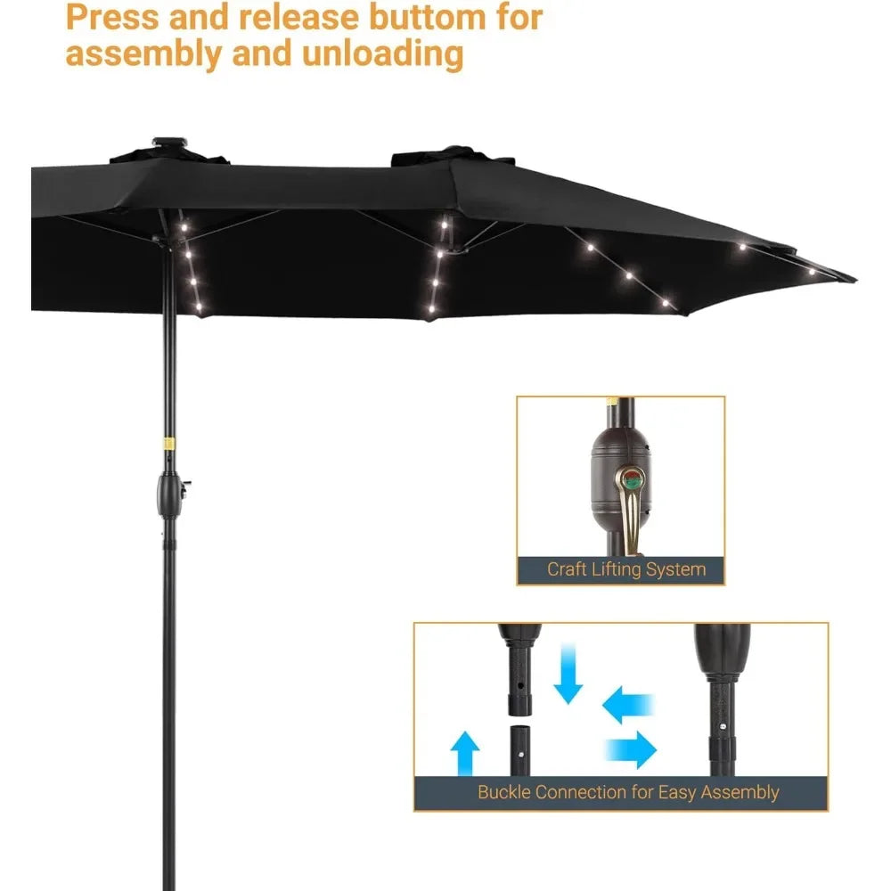 15'x9' Patio Umbrella LED Double-sided (No Base)
