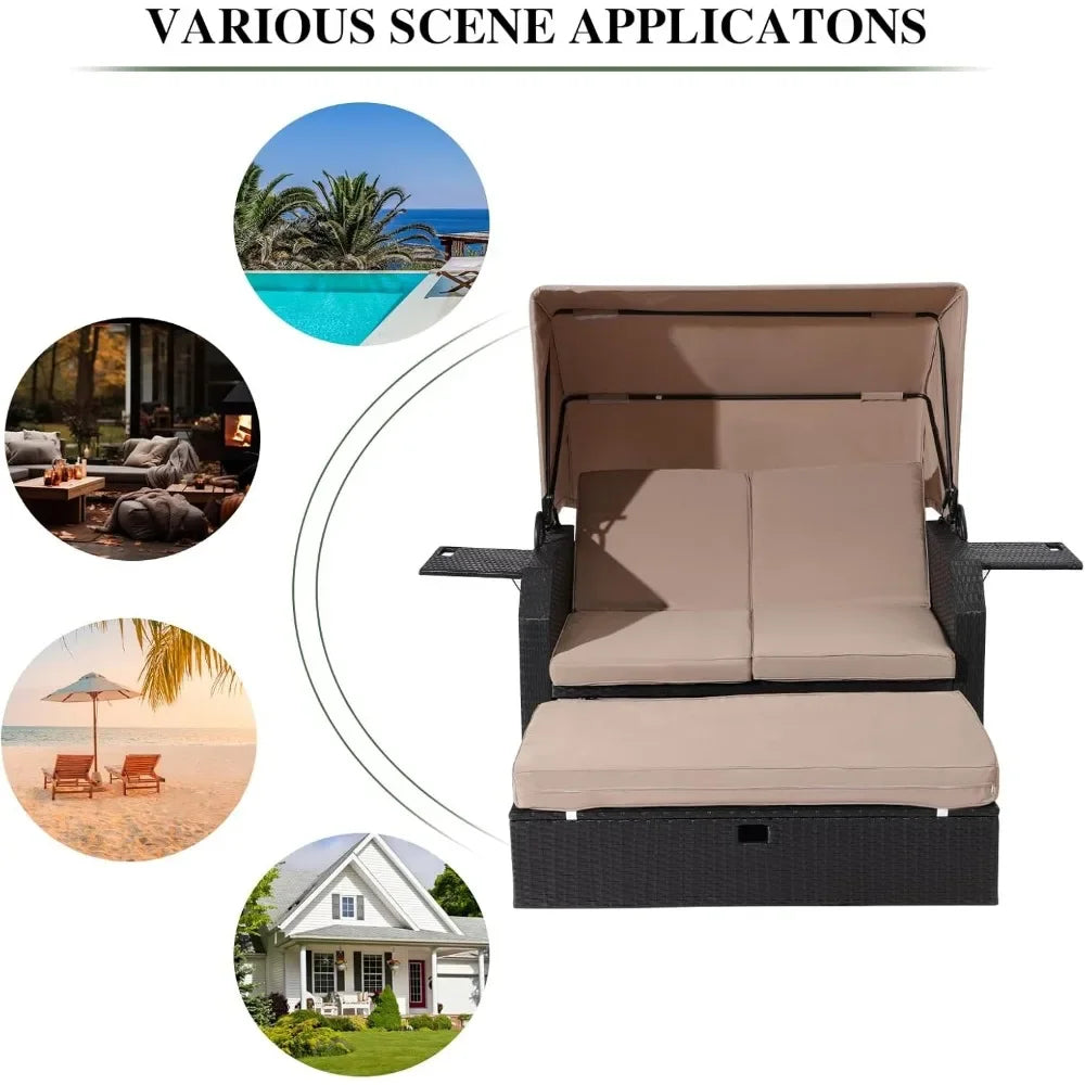 Outdoor Wicker Loveseat Set with Retractable Canopy