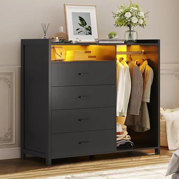 Dresser for Bedroom with Clothes Rai & Chest of 4 Drawers