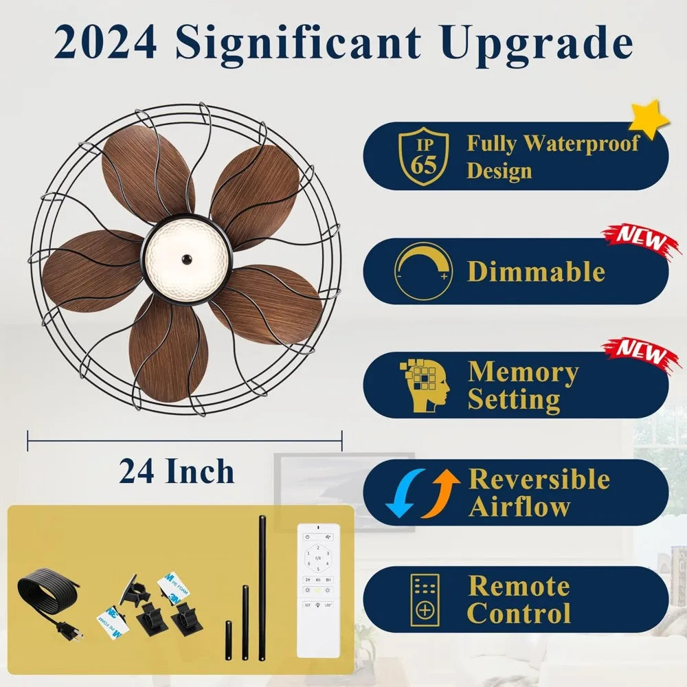 24" Outdoor Ceiling Fans w/Light