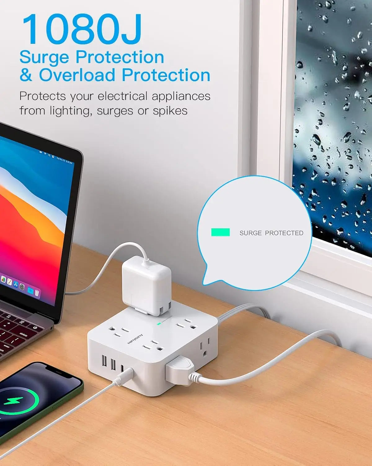 Surge Protector Power Strip with 8 Outlets and 4 USB Ports