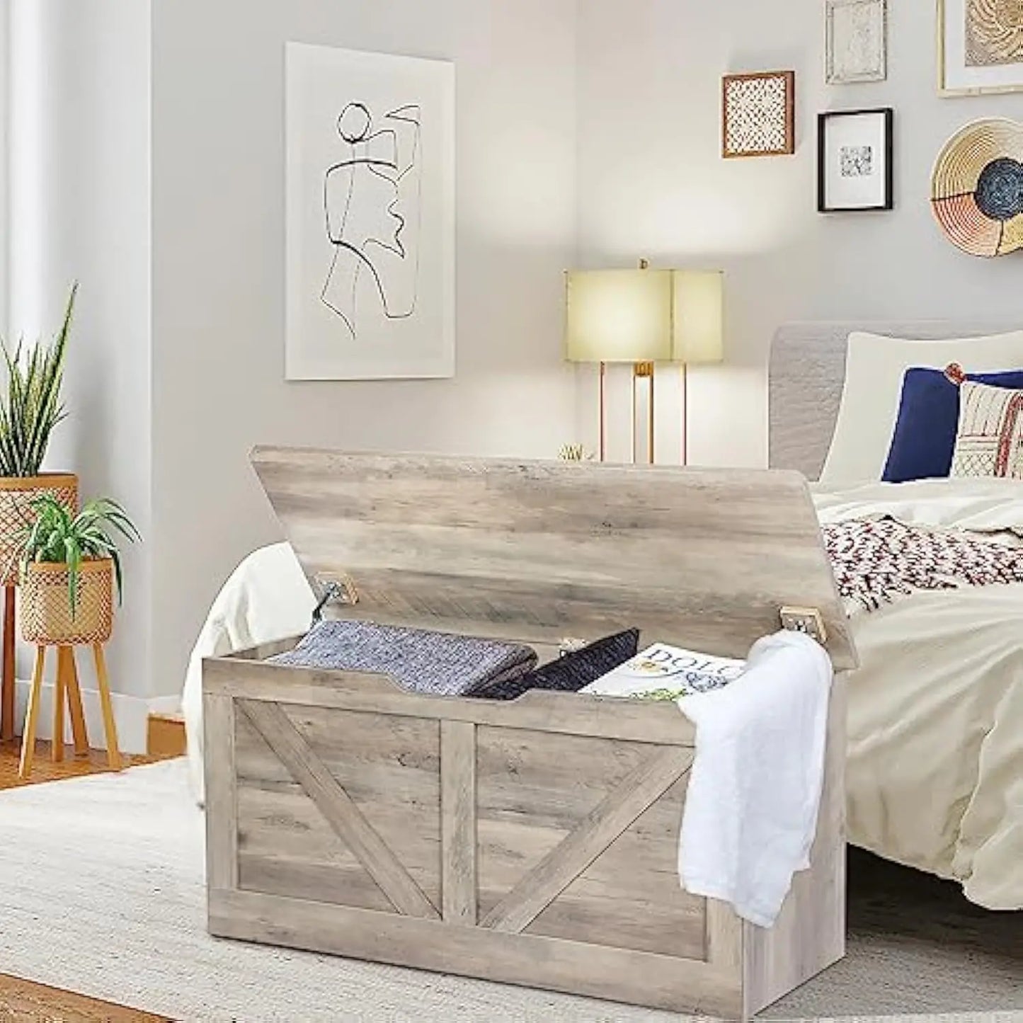 39.4" Wooden Storage Bench w/ 2 Safety Hinges