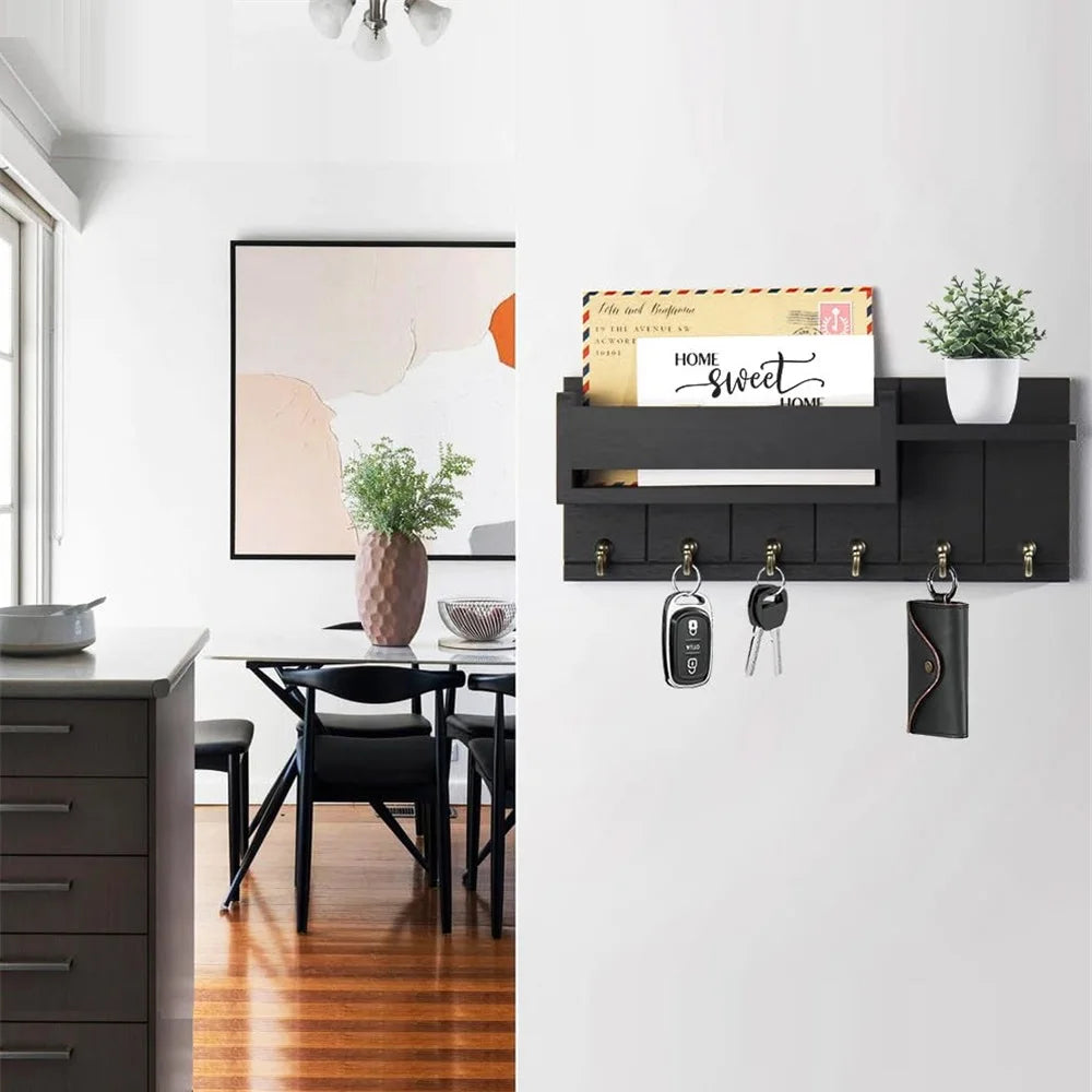 Key Rack and Mail Organizer w/6 Key Hooks