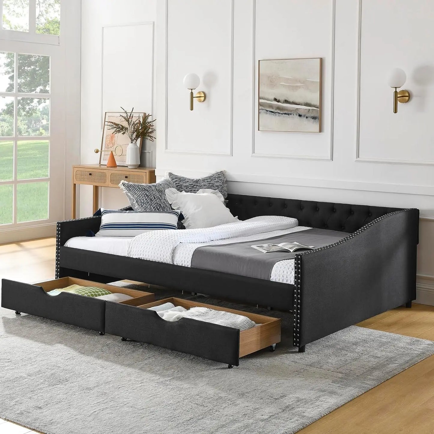 Wood Daybed Frame with 2 Storage Drawers