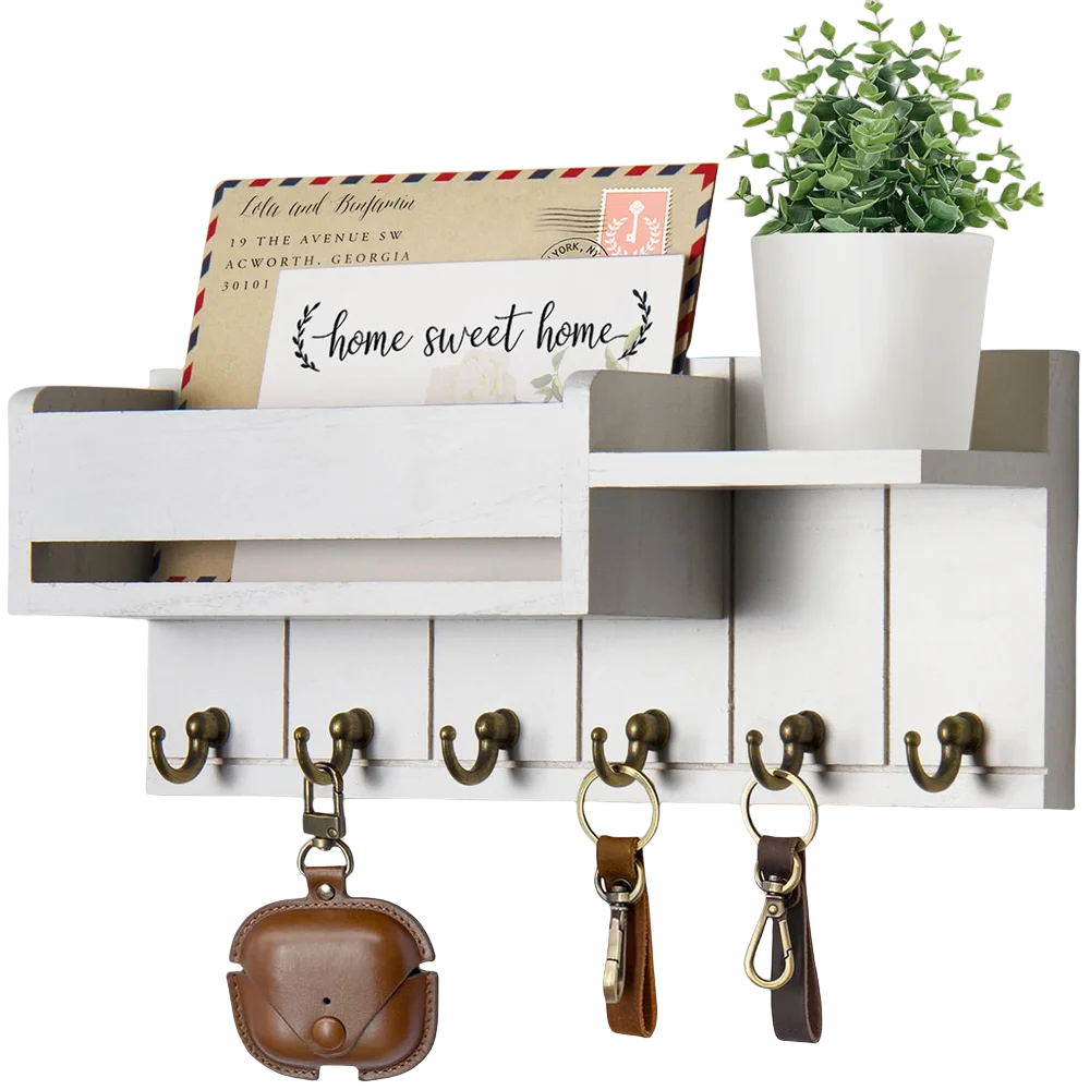 Key Rack and Mail Organizer w/6 Key Hooks