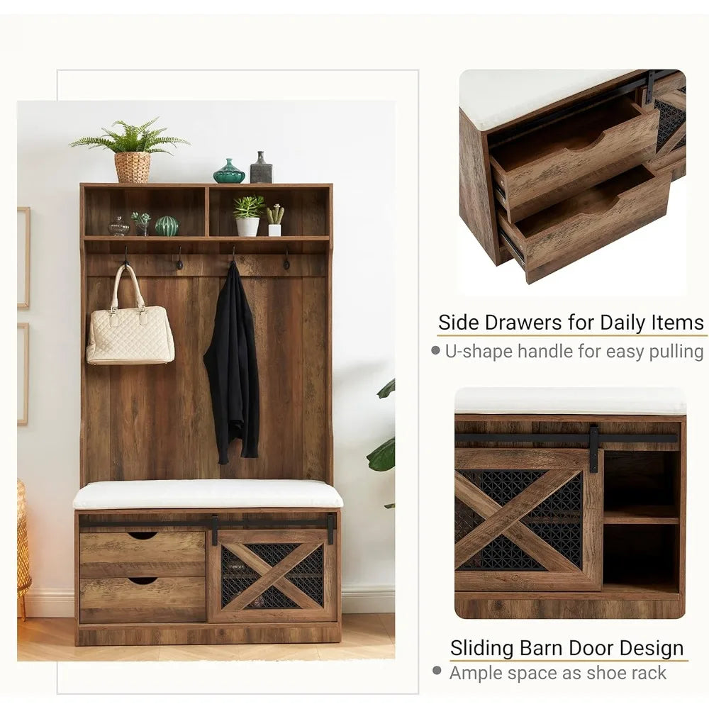 71" Entryway Hall Tree with Coat Rack and Storage Bench
