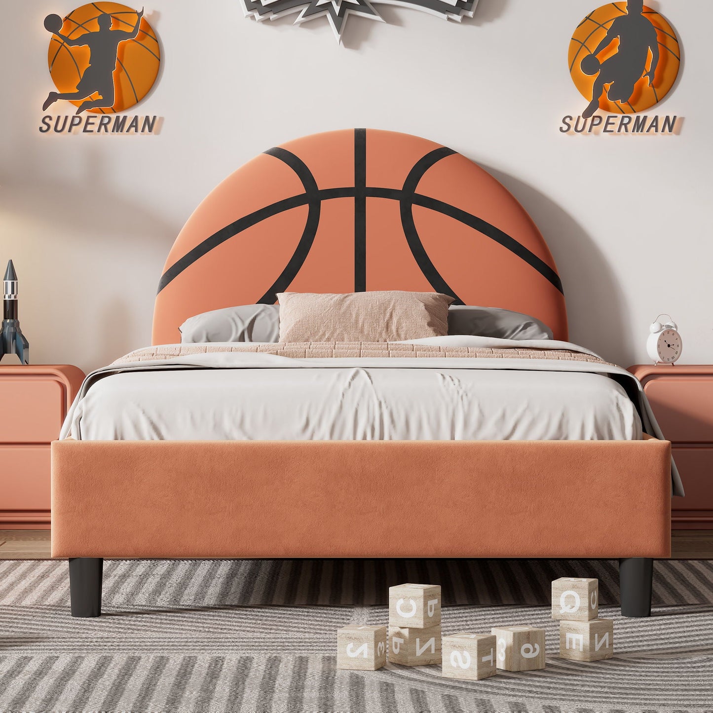 Basketball Design Upholstered Twin Platform Bed Sport Style