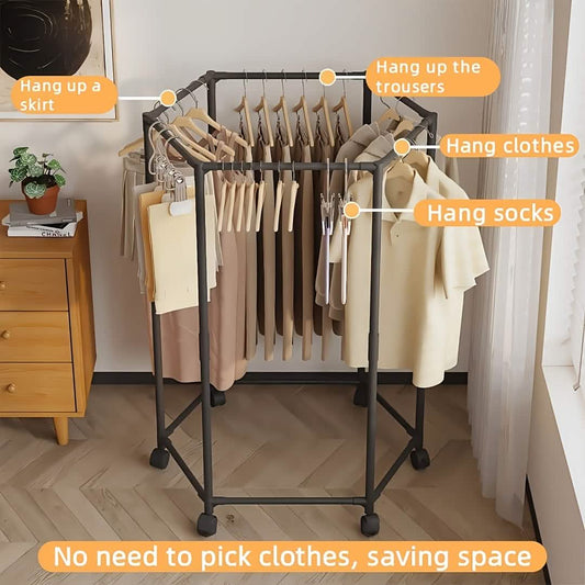 360 Rotating Freestanding Clothing Rack, Hexagonal Carbon Steel