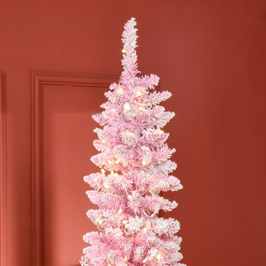 Prelit Snow Flocked Artificial Christmas Tree with LED Lights - Pink, 7.5ft