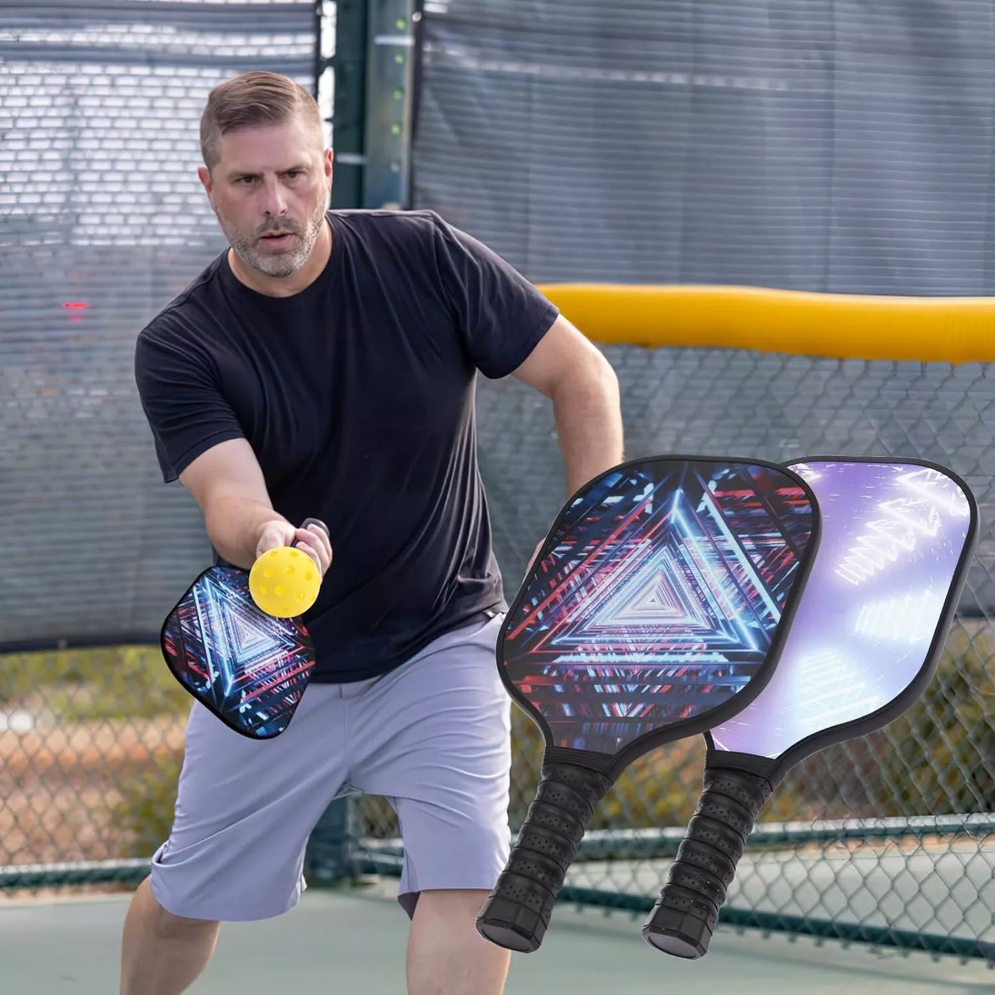 Pickleball Paddle Set with 2 Paddles, 4 Balls