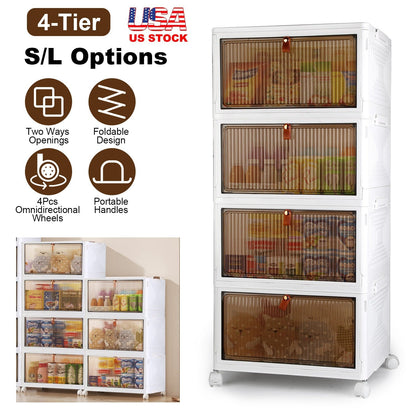 4-Tier Foldable Storage Bins with Lid Front Magnetic Organizer