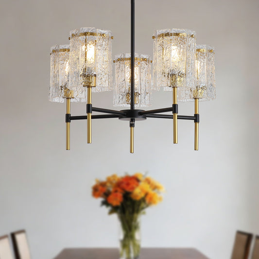 5 Light Chandelier, Textured Glass Pendant Light