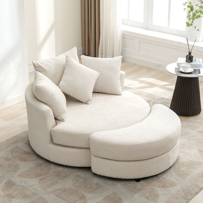360° Swivel Accent Barrel Chair With Storage Ottoman & 4 Pillows,