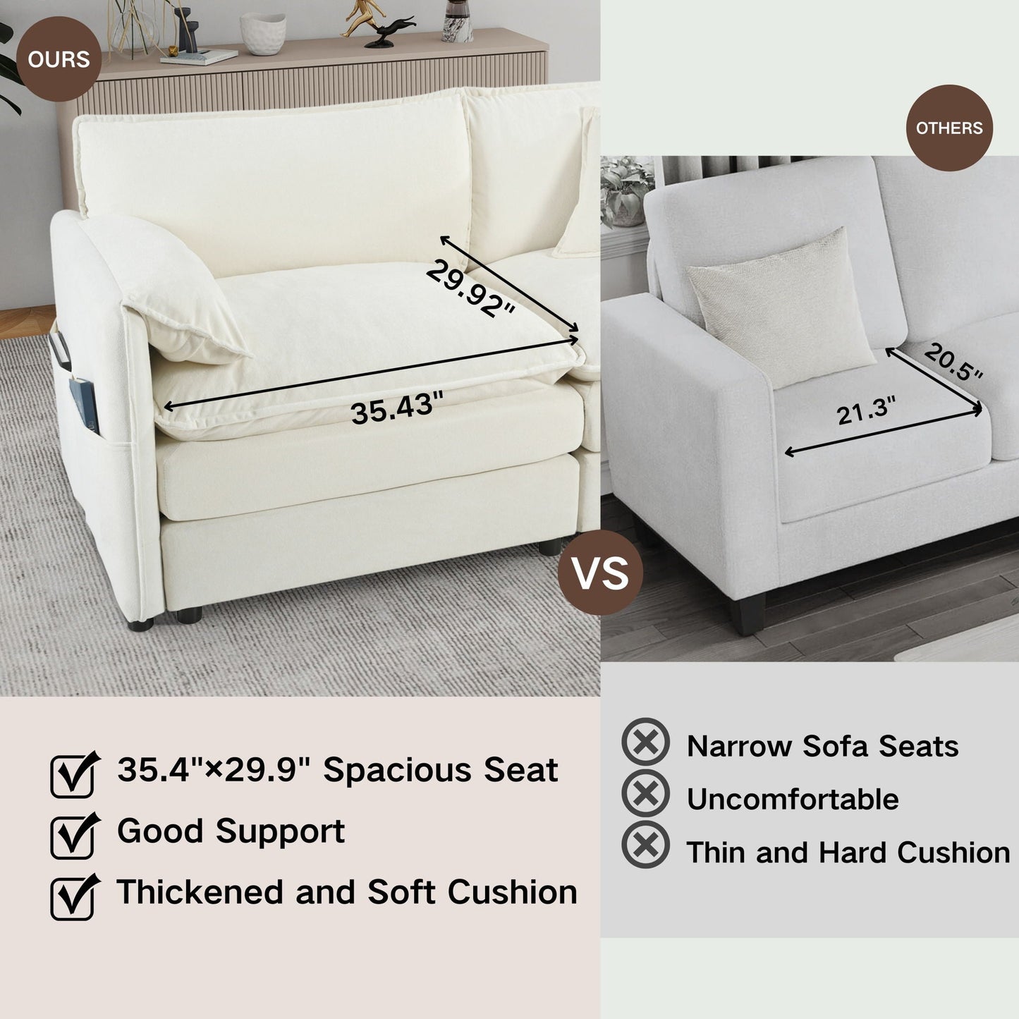 Deep Seat Modular Sectional Sofa Cloud Couch With Ottoman