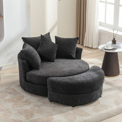 360° Swivel Accent Barrel Chair With Storage Ottoman & 4 Pillows,